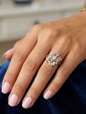 18K GE Gold Plated Cluster Dinner Ring Size 5.75